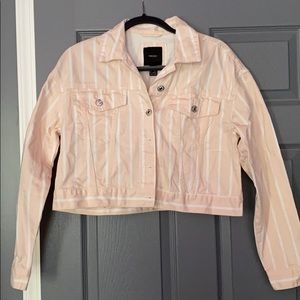 Forever 21 Pink and White Striped Jean Jacket